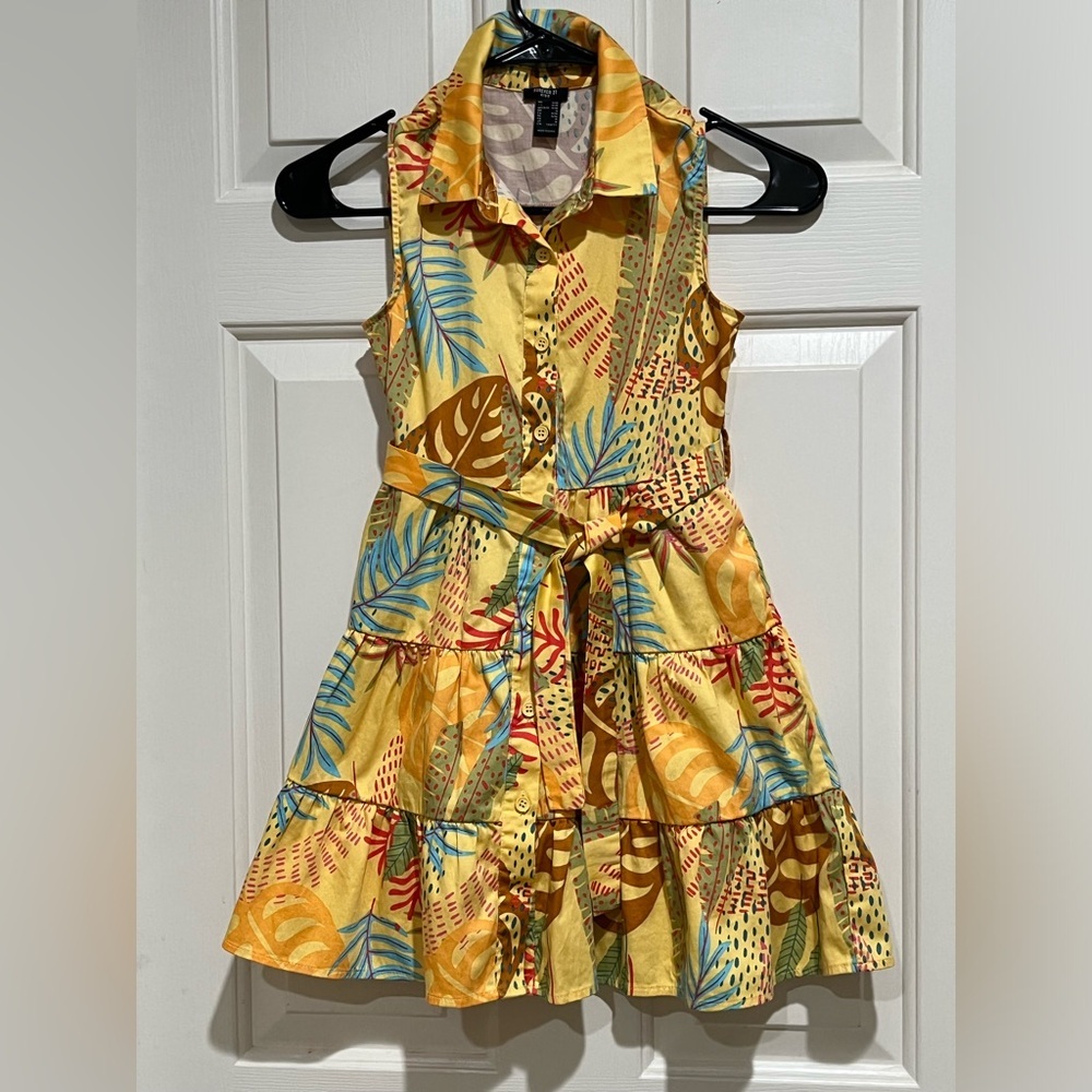 Forever 21 Kids Yellow and Teal Tropical Print Dress GIRLS SIZE 9/10